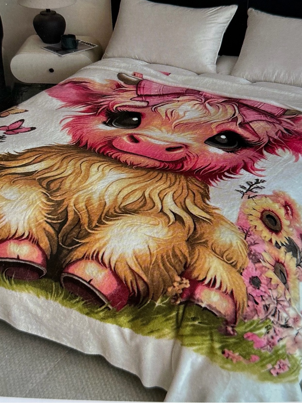 New Highland Cow king size Flannel Blanket Girl Western Farm Animal Nursery Bed